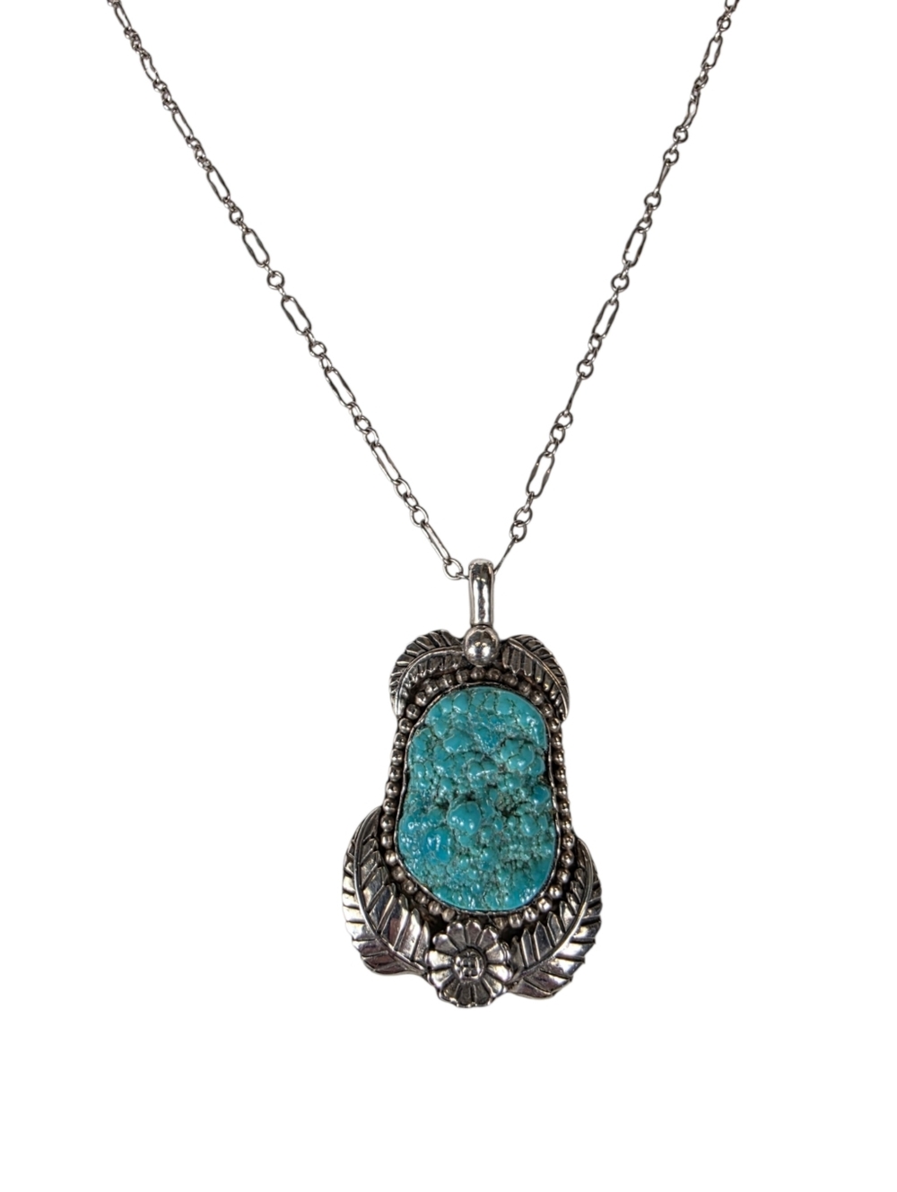Navajo Sterling Silver Turquoise Pendant Necklace - Boho Chic